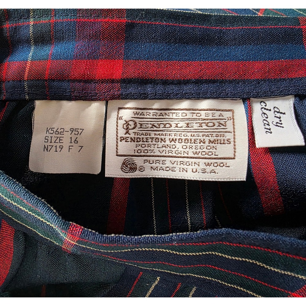 Vintage Pendleton Wool Plaid Midi Skirt Navy Green Red Size 16 Made in USA - Picture 3 of 8